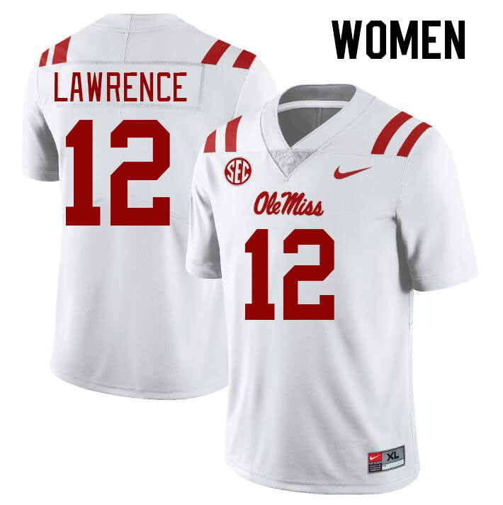 Women #12 Key Lawrence Ole Miss Rebels College Football Jerseys Stitched-White